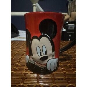 Disney Mickey Mouse 3D Black White Red Embossed Raised Coffee Tea Mug Cup 16oz